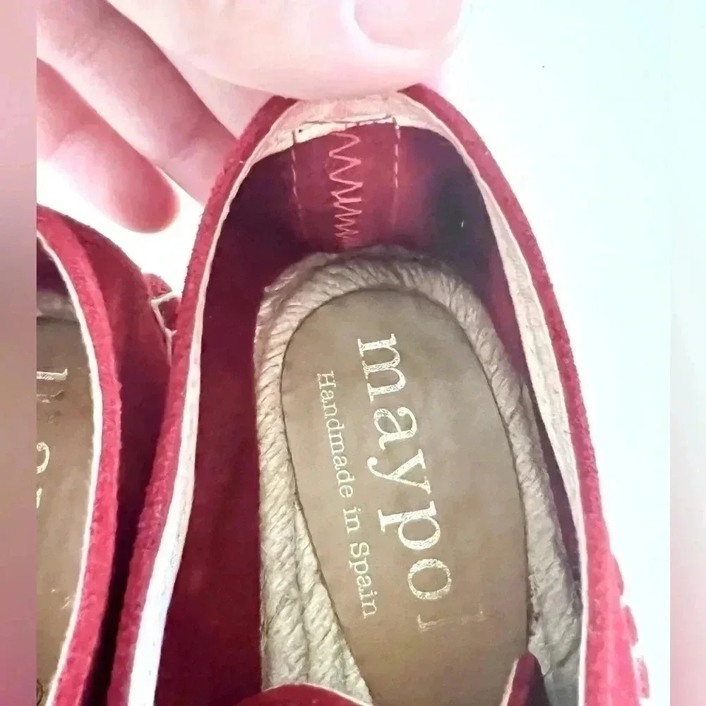 Maypol‎ Handmade in Spain Crimson Red Soft Suede Lace Up Espadrille Size 36
